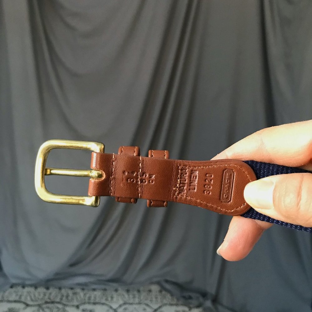 Vintage coach linen leather belt blue Medium large - Picture 3 of 7